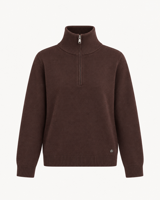 Pull col zippé en maille chocolat – taille unique – OR SHÉLI