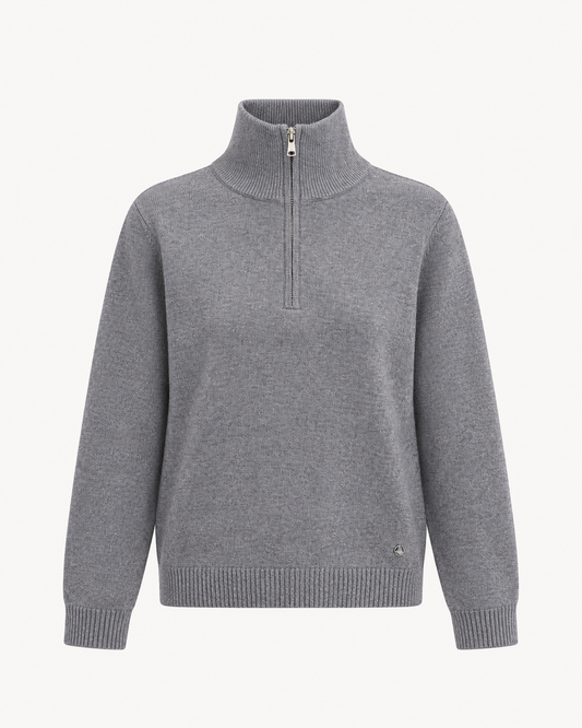 Pull col zippé en maille gris chiné – taille unique – OR SHÉLI