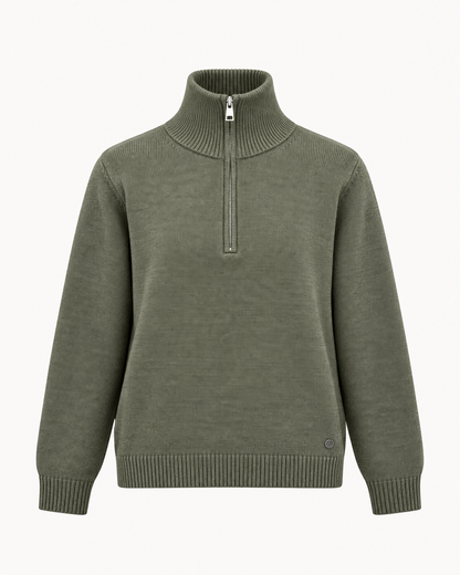 Pull col zippé en maille kaki – taille unique – OR SHÉLI