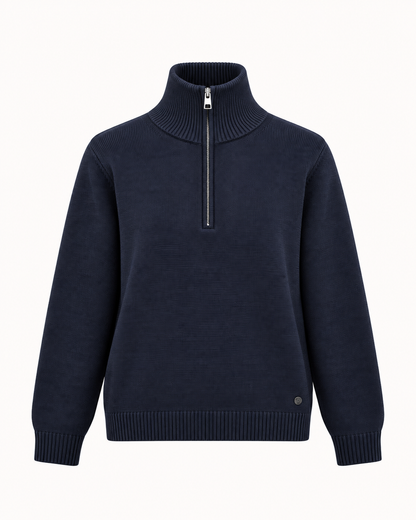 Pull col zippé en maille bleu marine – taille unique – OR SHÉLI