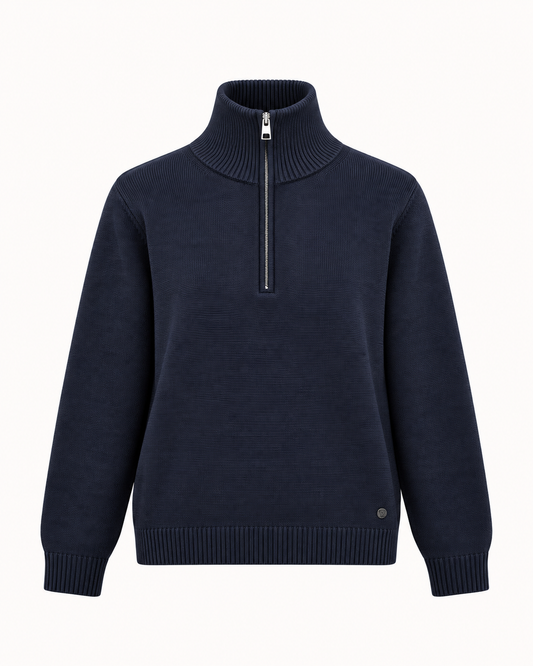 Pull col zippé en maille bleu marine – taille unique – OR SHÉLI