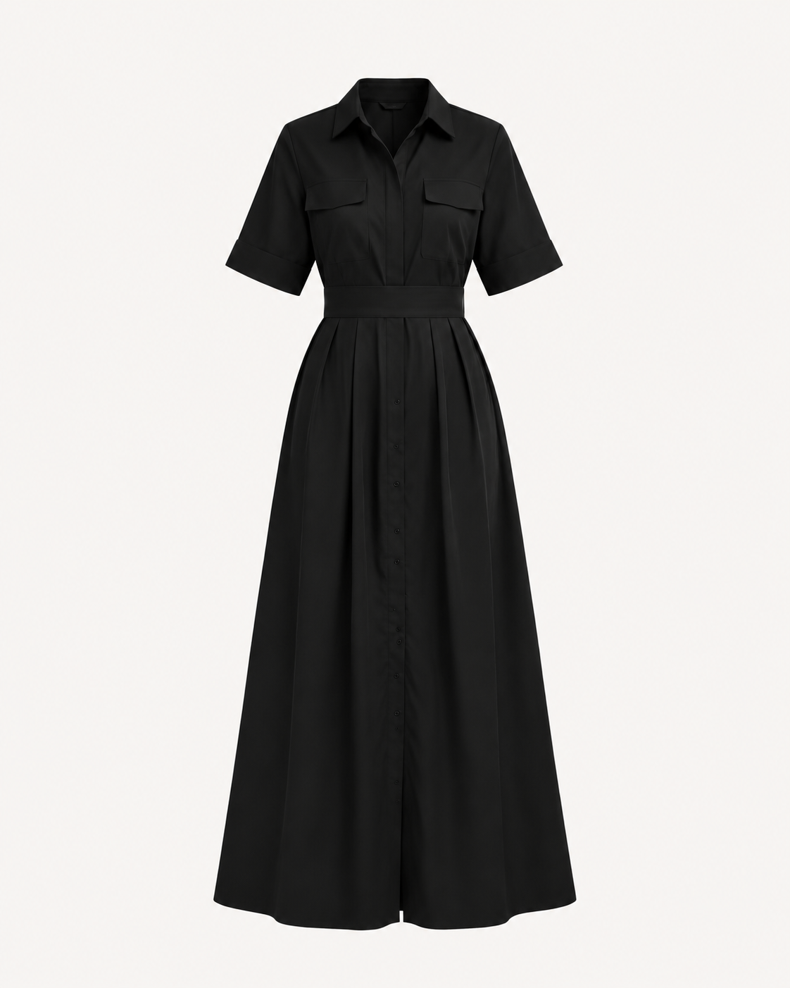 Robe chemise longue boutonnée manches 3/4 avec ceinture à la taille - OR SHÉLI