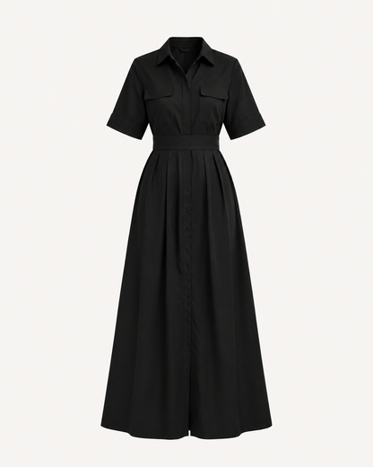 Robe chemise longue boutonnée manches 3/4 avec ceinture à la taille - OR SHÉLI