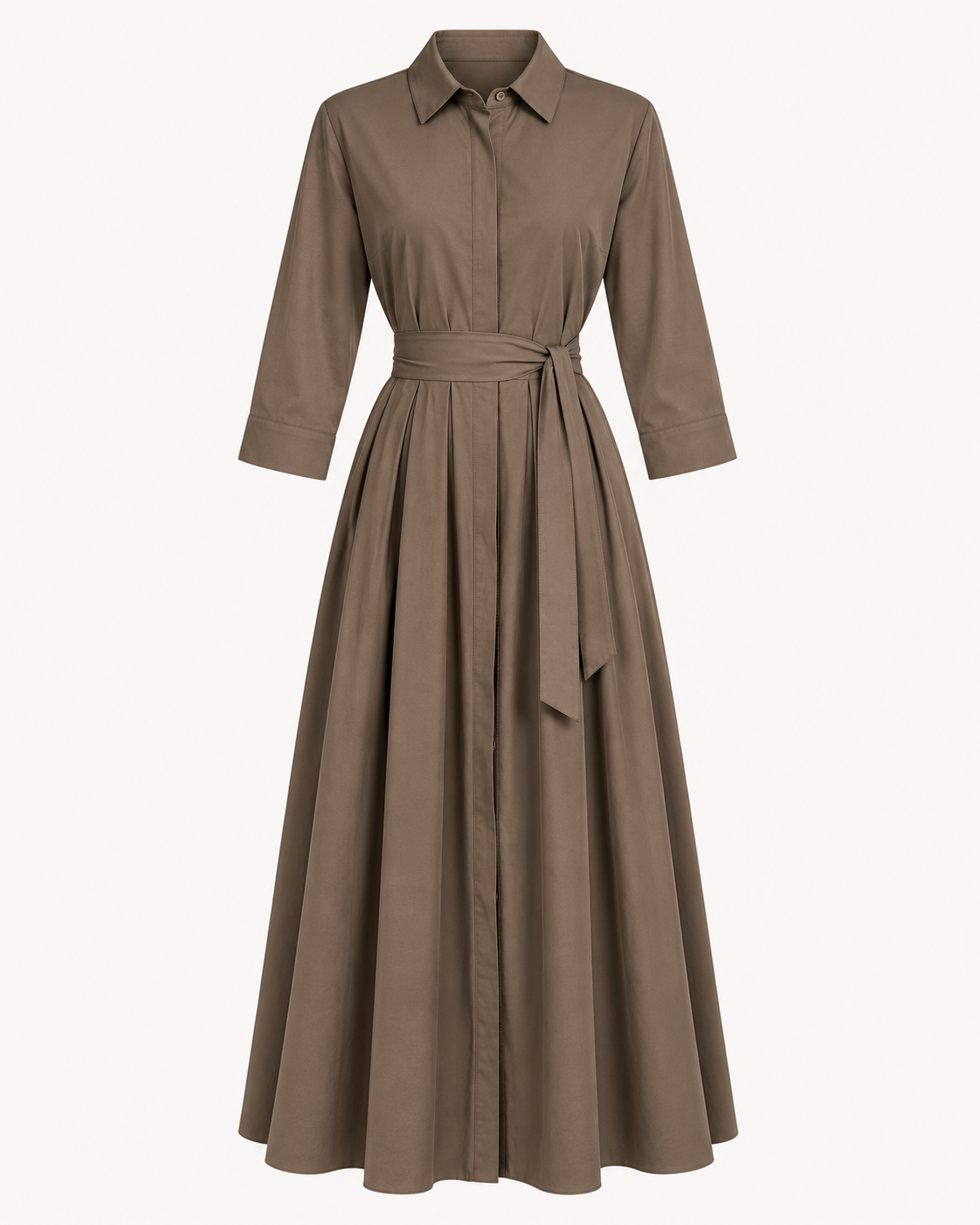 Robe chemise longue taupe manches longues avec poches - OR SHÉLI