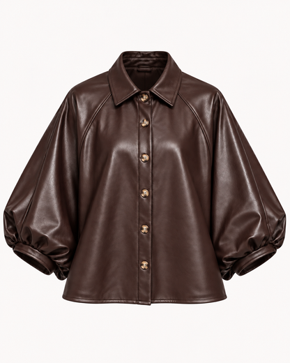 Surchemise similicuir manches bouffantes chocolat – OR SHÉLI