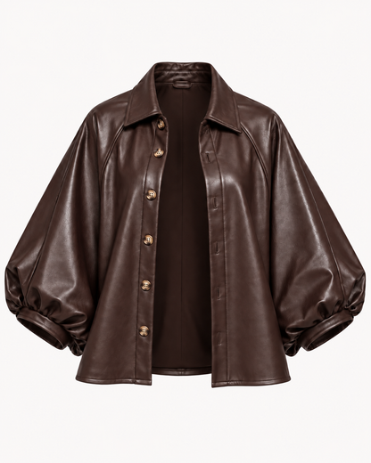 Surchemise similicuir manches bouffantes chocolat - OR SHÉLI