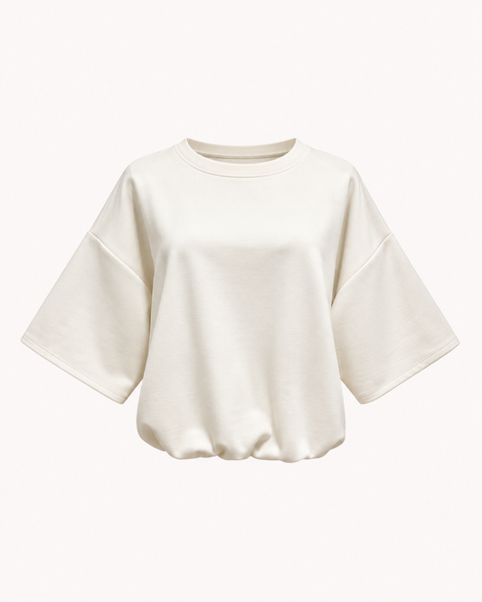 Tee-shirt ballon uni blanc ivoire effet blousant manches coudes