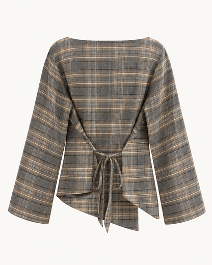 Top asymétrique carreaux gris dos ceinture ficelle OR SHÉLI