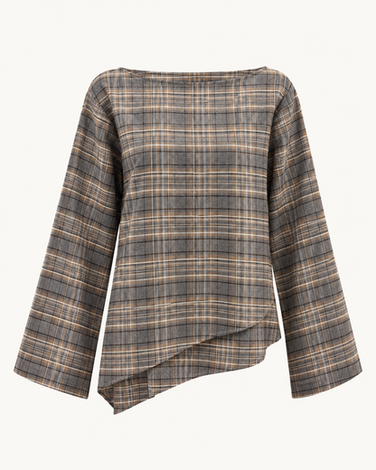 Top asymétrique carreaux gris encolure bateau OR SHÉLI