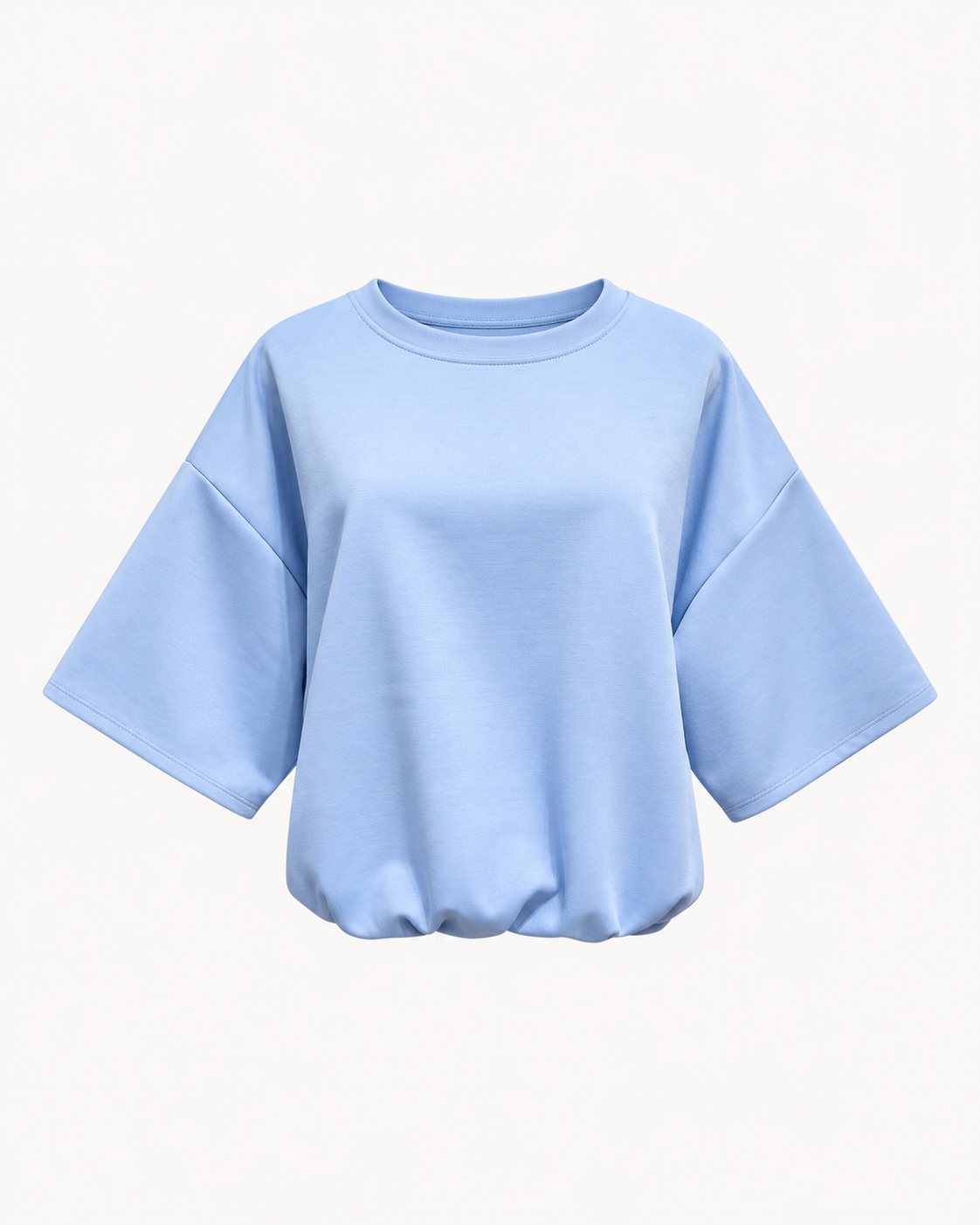 Tee-shirt ballon uni bleu ciel pastel effet blousant manches longues - OR SHÉLI