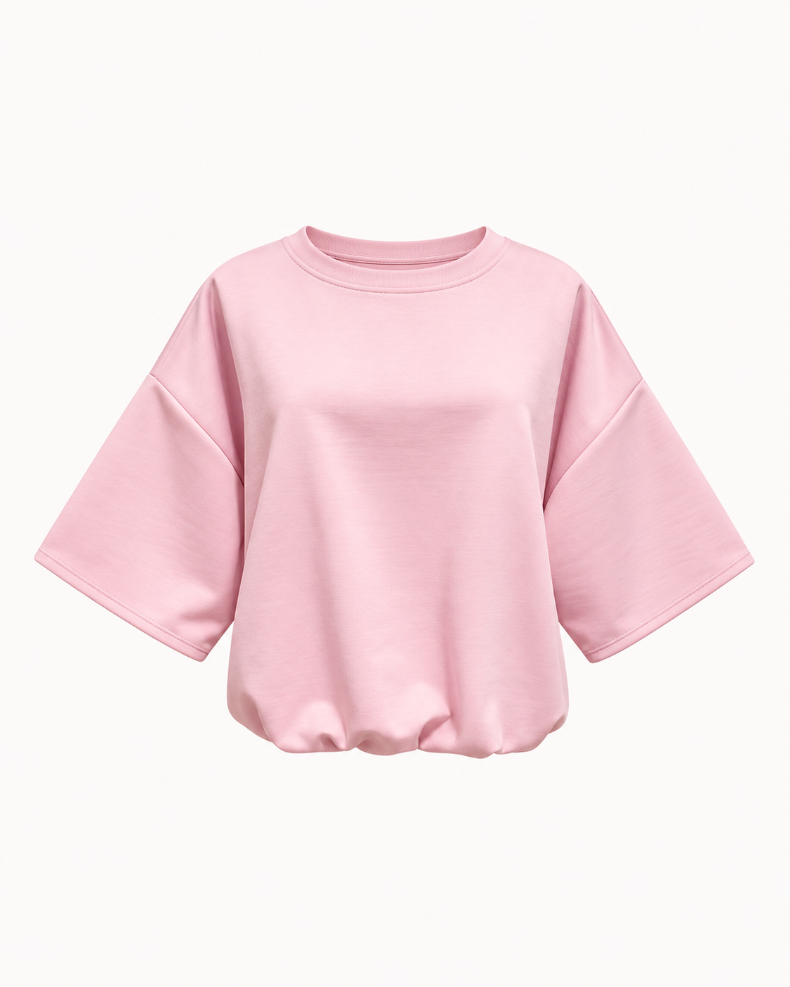 Tee-shirt ballon uni rose poudré effet blousant manches coudes